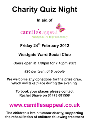 Charity Quiz Night in aid of Camille's Appeal